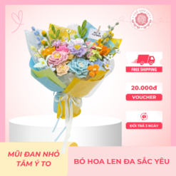 Bó Hoa Len Đa Sắc Yêu handmade móc thủ công từ len Milk Cotton cao cấp