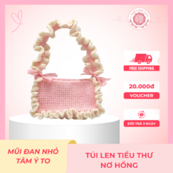 Túi Len Tiểu Thư Nơ Hồng handmade móc thủ công từ len Milk Cotton cao cấp
